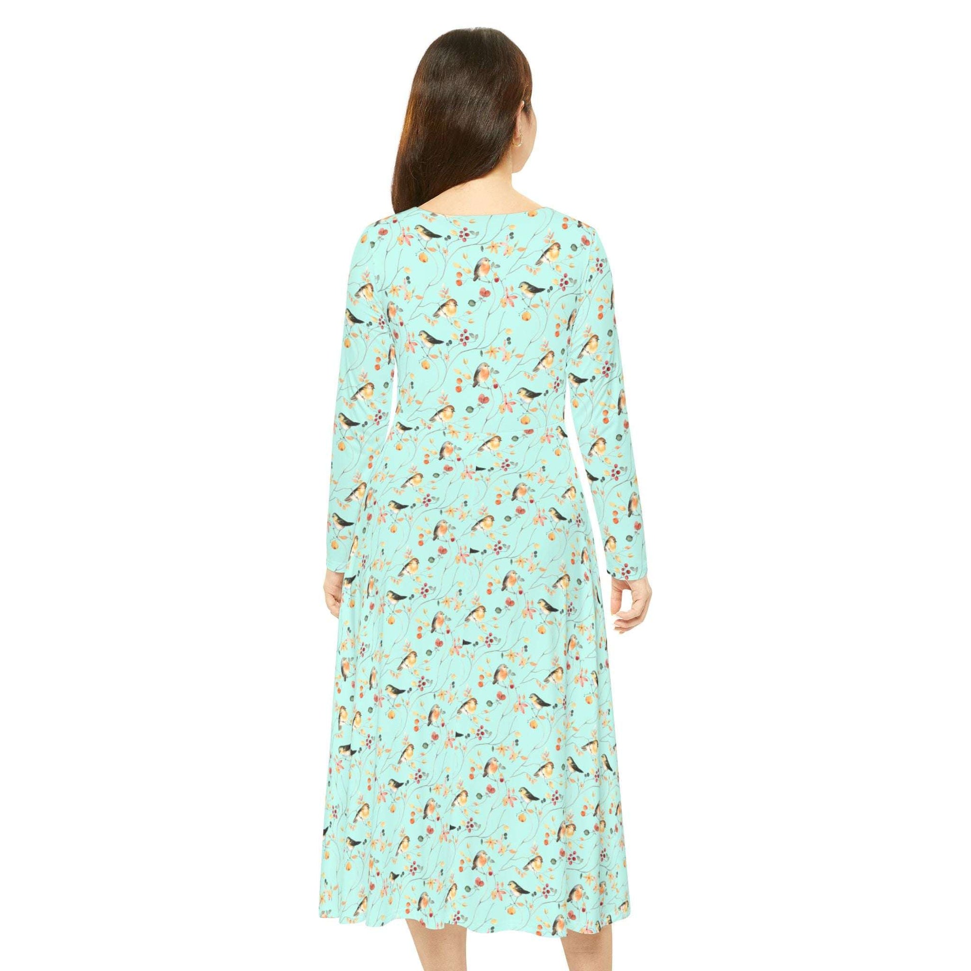 Mint Warbler Long Sleeve Dance Dress, Elegant Birder Dress, Bohemian Style Dress