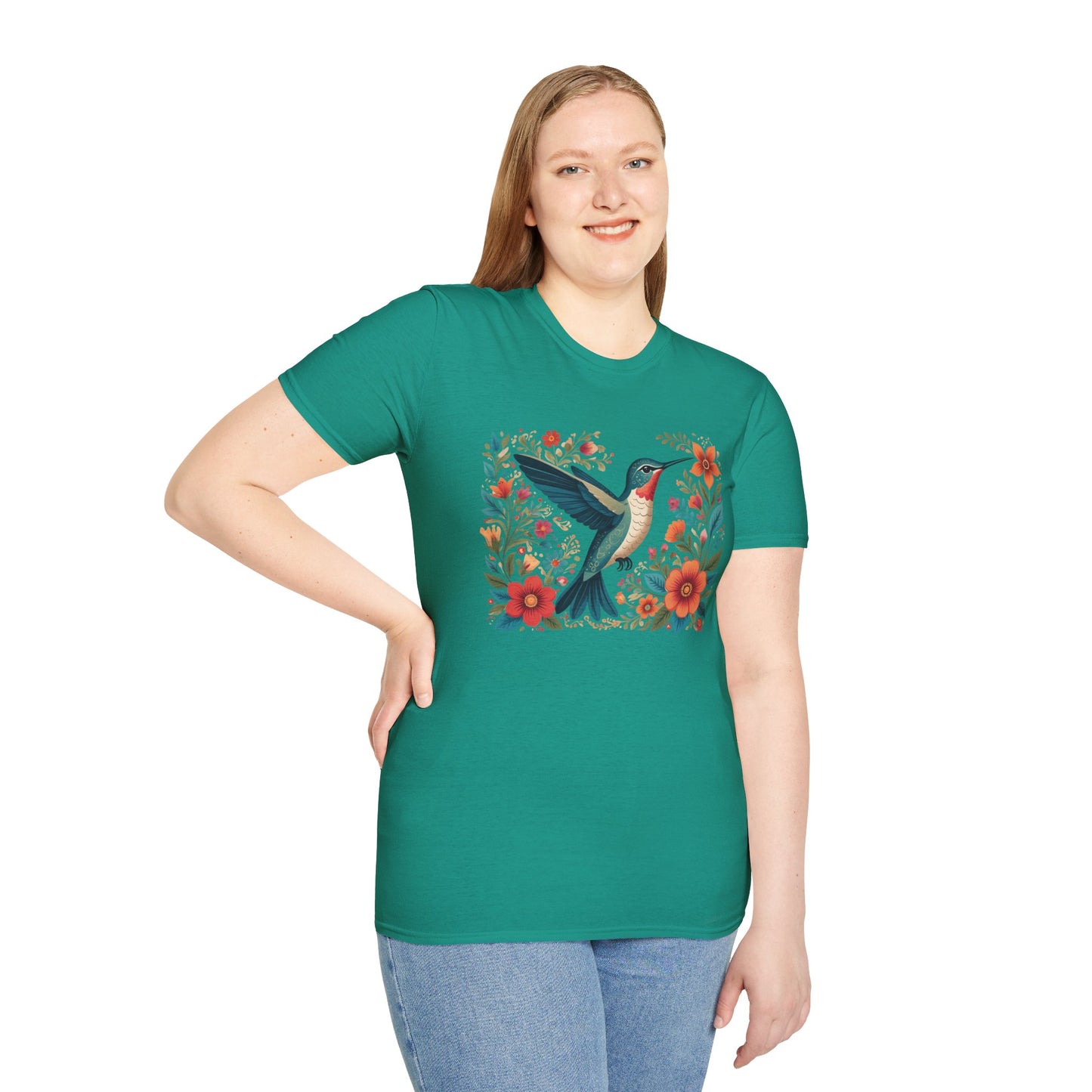 Hummingbird in Bloom Unisex Softstyle T-Shirt