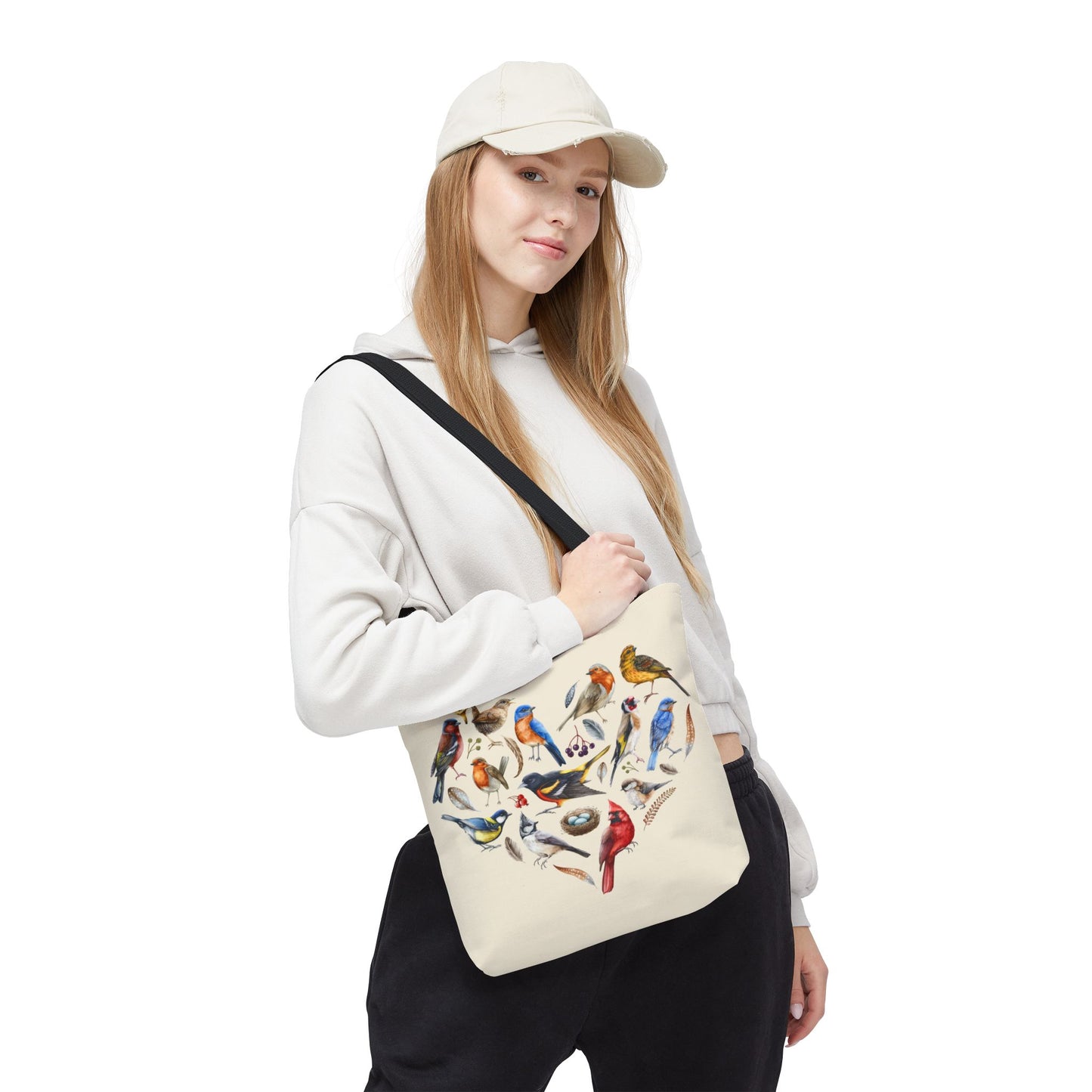 Heart of Birds Tote Bag - Natural color - Heart Design for Nature Enthusiasts