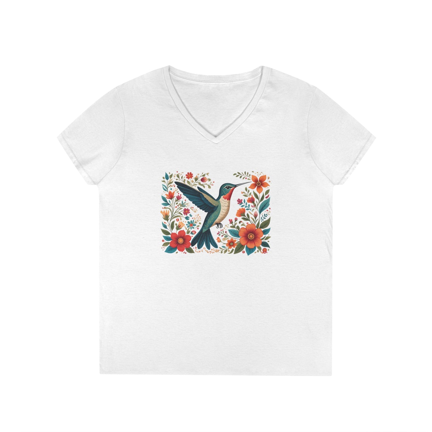 Hummingbird Blooms Ladies' V-Neck T-Shirt