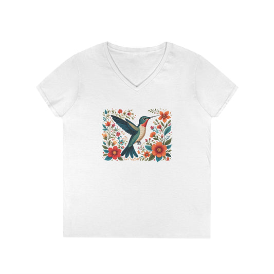Hummingbird Blooms Ladies' V-Neck T-Shirt