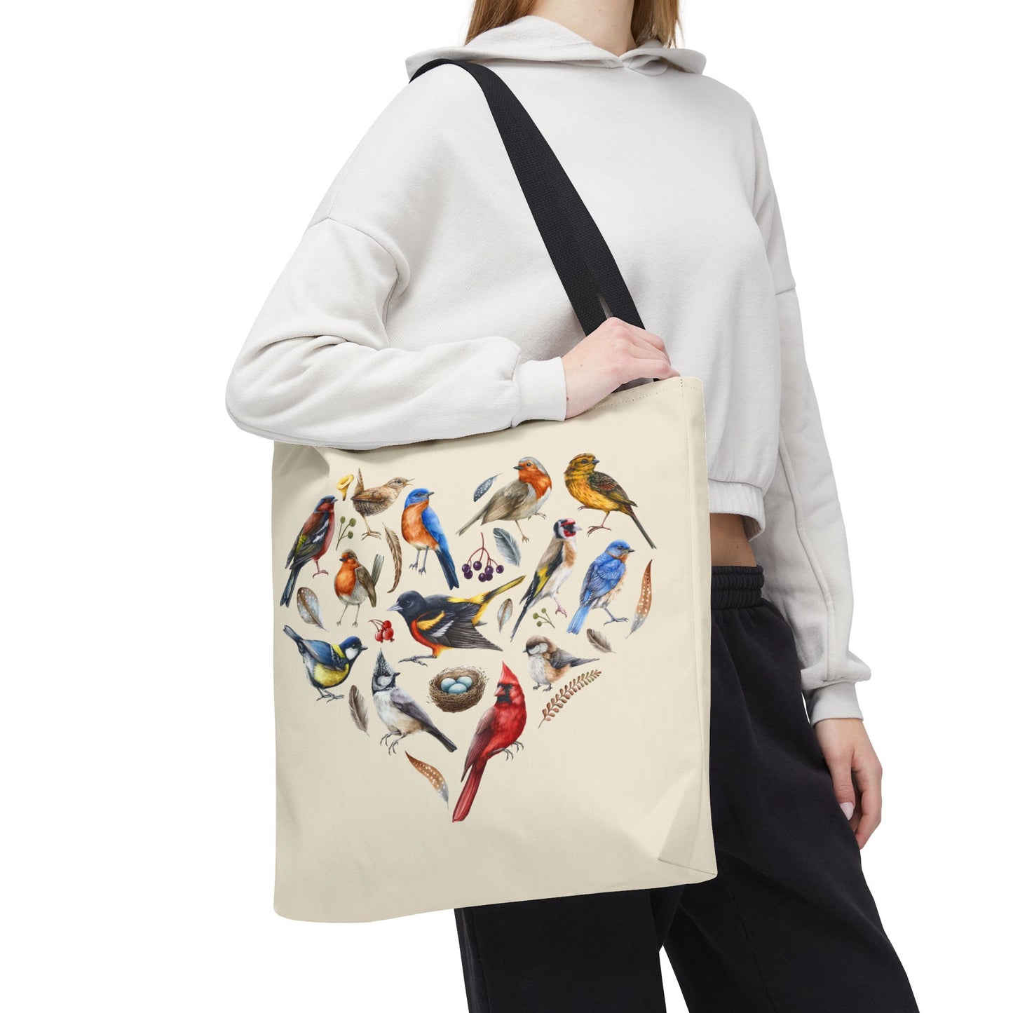 Heart of Birds Tote Bag - Natural color - Heart Design for Nature Enthusiasts