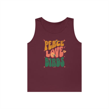 The Nerdy Birder Peace Love Birds Tank Top, Gift for Bird Lovers, Unisex Summer Wear, Fun Casual Tank