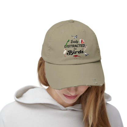 Easily Distracted By Birds Vintage Style Hat - Unisex Distressed Cap