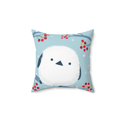 Winter Snow Bird & Cherry Blossom Accent Decorative Pillow - Winter Themed Accent Cushion