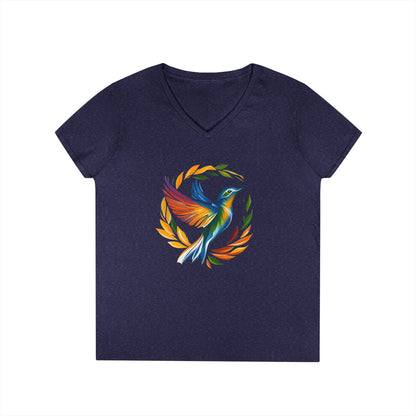 Rainbow Hummingbird Ladies' V-Neck T-Shirt