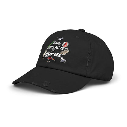 Easily Distracted By Birds Vintage Style Hat - Unisex Distressed Cap