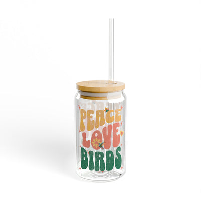 Peace Love Birds Sipper Glass - 16oz Eco-Friendly Drinkware