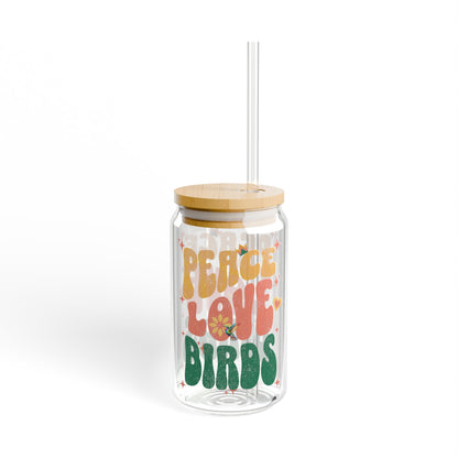 Peace Love Birds Sipper Glass - 16oz Eco-Friendly Drinkware