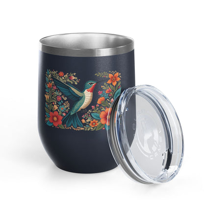 Hummingbird In Bloom Wine Tumbler- 12oz Insulated Cup