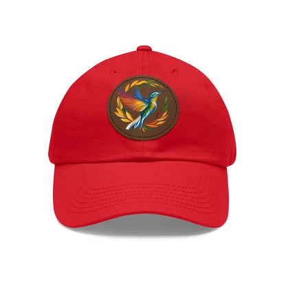 The Nerdy Birder - Modern Rainbow Hummingbird Dad Hat, Leather Patch Cap, Perfect Gift for Dads, Nature Lovers, Casual Style Cap, Summer Accessories