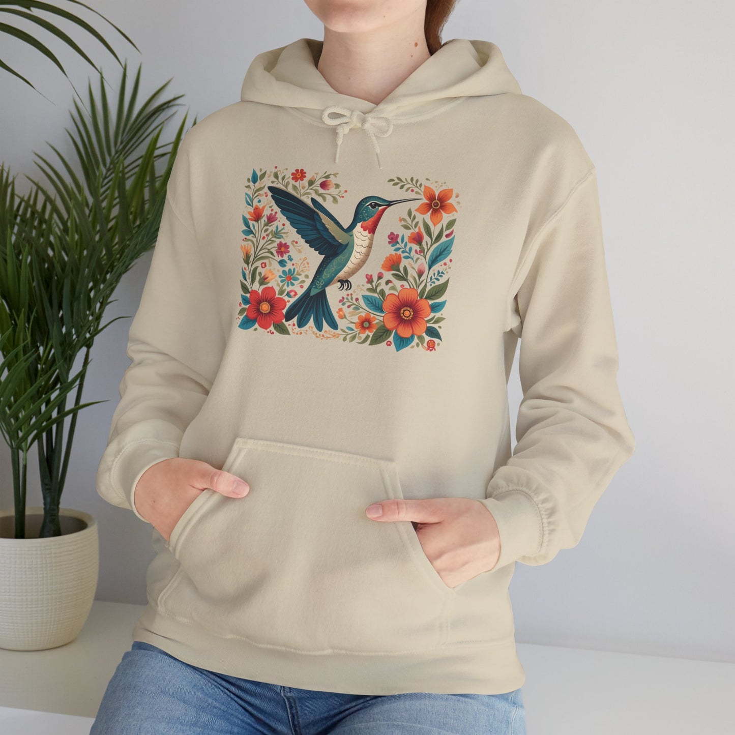 Hummingbird In Bloom Hoodie - Cozy Sweatshirt for Nature Lovers