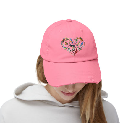 The Nerdy Birder Bird Heart Vintage Style Hat - Unisex Distressed Cap
