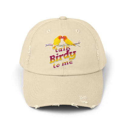Talk Birdy To Me Distressed Cap, Casual Hat for Bird Lovers, Unique Gift for Nature Enthusiasts, Trendy Apparel for Outdoor Adventures