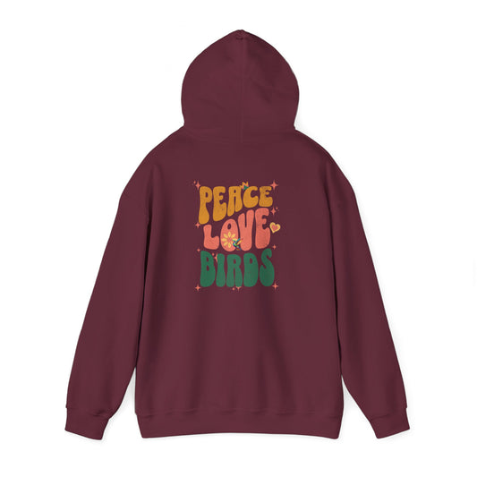 Peace Love Birds Unisex Hoodie Back Design - Cozy Sweatshirt for Nature Lovers