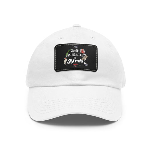 The Nerdy Birder Easily Distracted By Birds Dad Hat with Leather Patch, Casual Cap for Bird Lovers, Unisex