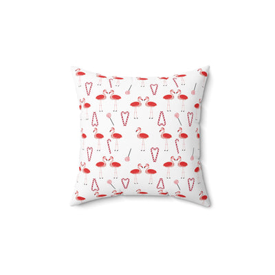 Holiday Flamingo with Candy Canes -  Polyester Square Pillow - A whimsical and festive touch to your home decor