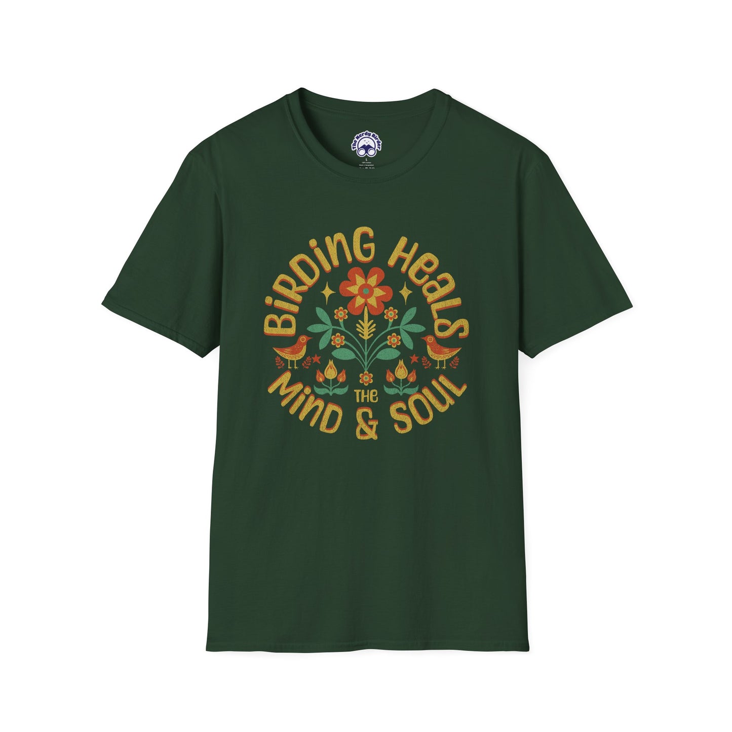 Birding Heals the Mind & Soul – Bird Lover Folk Art T-Shirt
