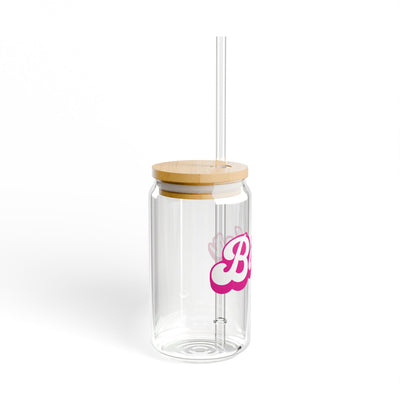 The Nerdy Birder Pink Birder 16oz Sipper Glass With Bamboo Lid