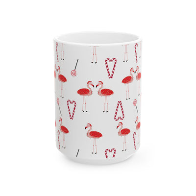 Holiday Flamingo Ceramic Mug – Fun 11oz & 15oz Coffee Cup with Candy Canes Design