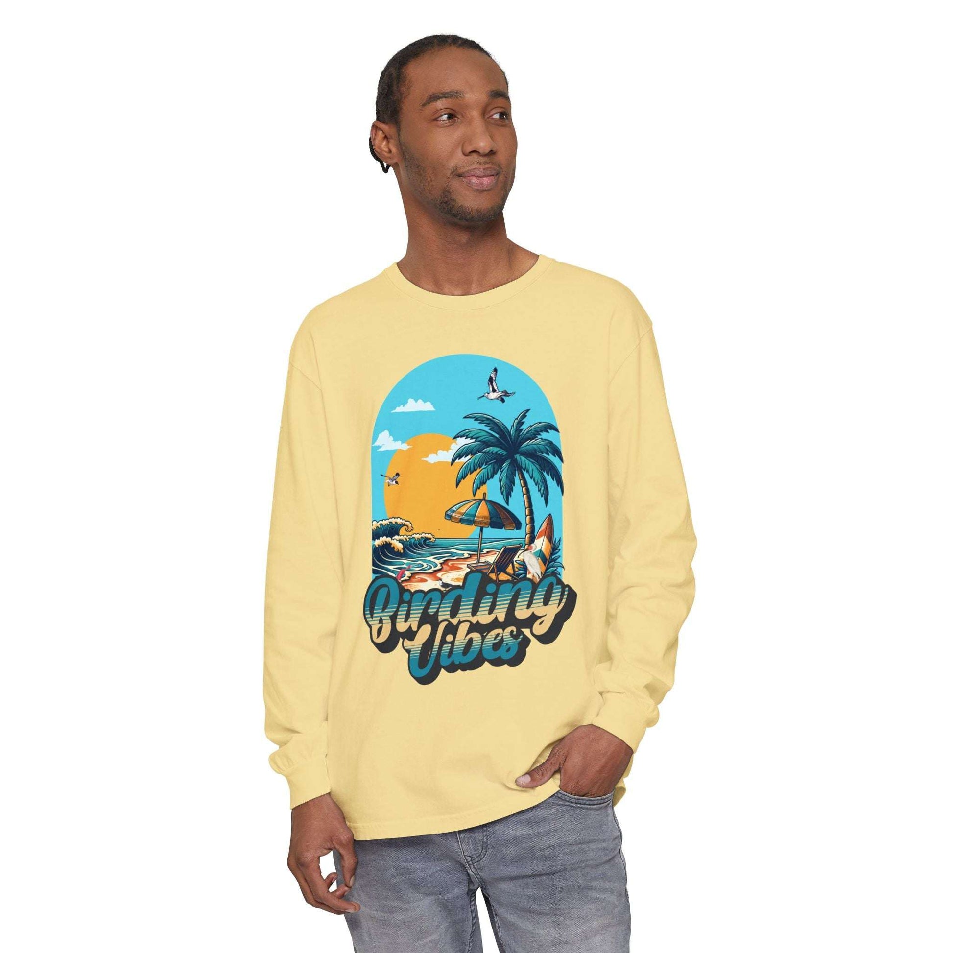 Birding Vibes Comfort Long Sleeve T-Shirt for Beach Lovers