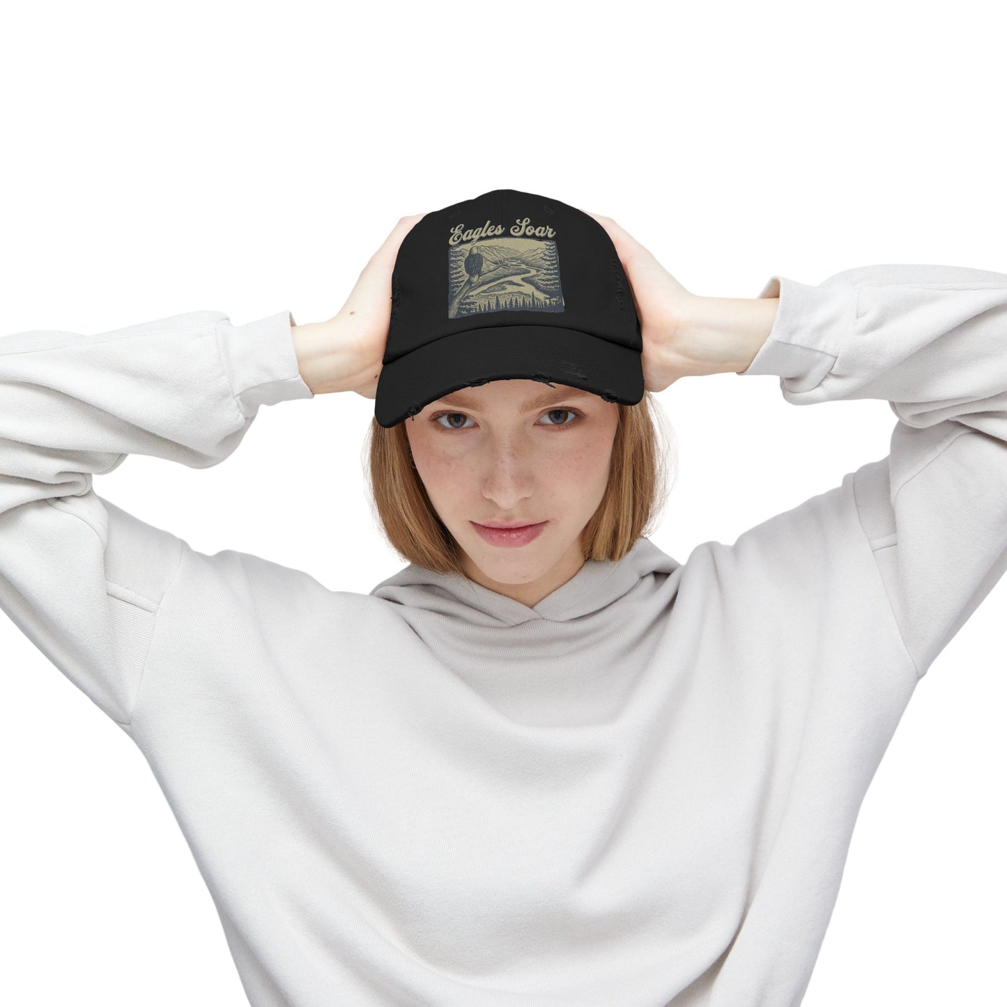 Eagles Soar Distressed Cap, Casual Hat for Bird Lovers, Unique Gift for Nature Enthusiasts, Trendy Apparel for Outdoor Adventures