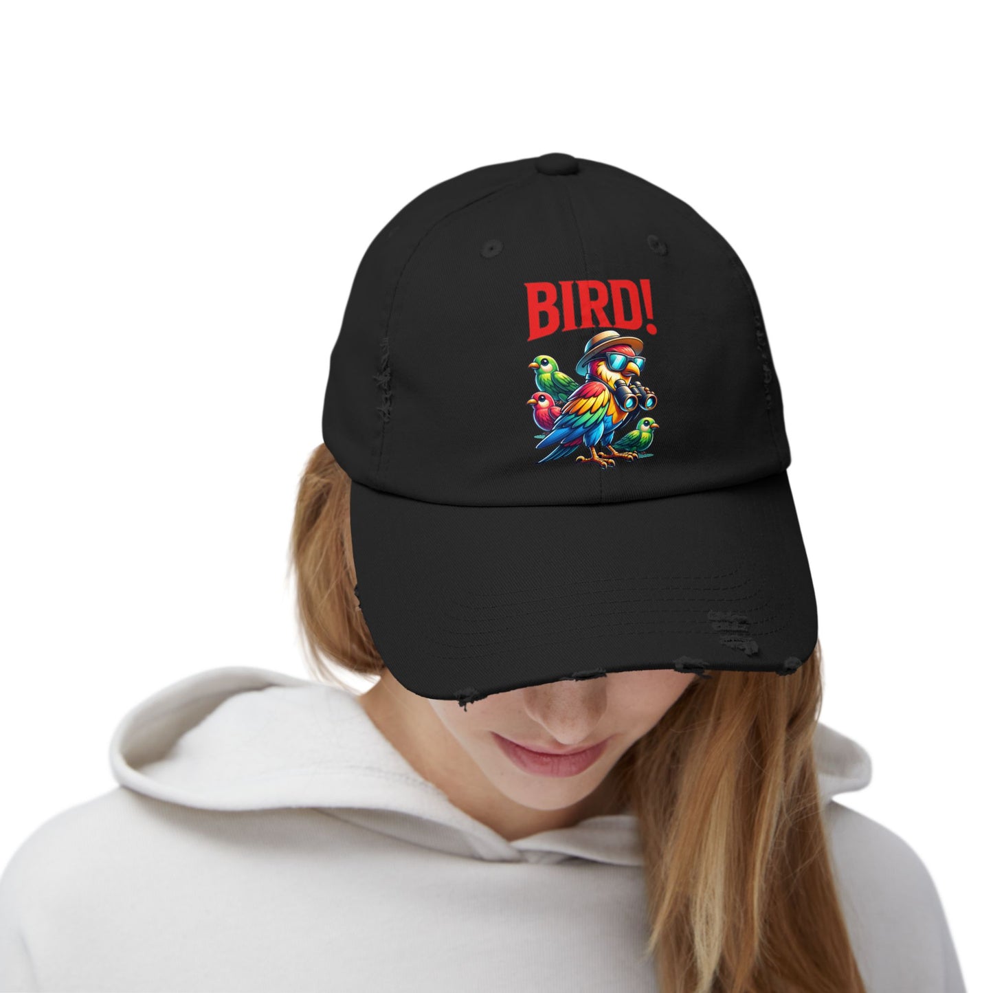 The Nerdy Birder BIRD! Vintage Style Hat - Unisex Distressed Cap