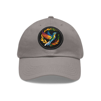 The Nerdy Birder - Modern Rainbow Hummingbird Dad Hat, Leather Patch Cap, Perfect Gift for Dads, Nature Lovers, Casual Style Cap, Summer Accessories