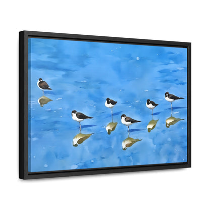 Serene Bird Reflection Canvas Wrap - Horizontal Wall Art for Nature Lovers