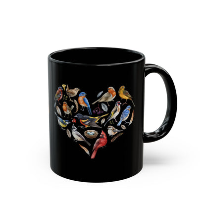 Heart of Birds Stylish Glossy Ceramic Black Mug
