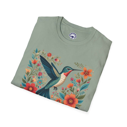 The Nerdy Birder Hummingbird in Bloom – Artistic Nature Unisex Softstyle T-Shirt