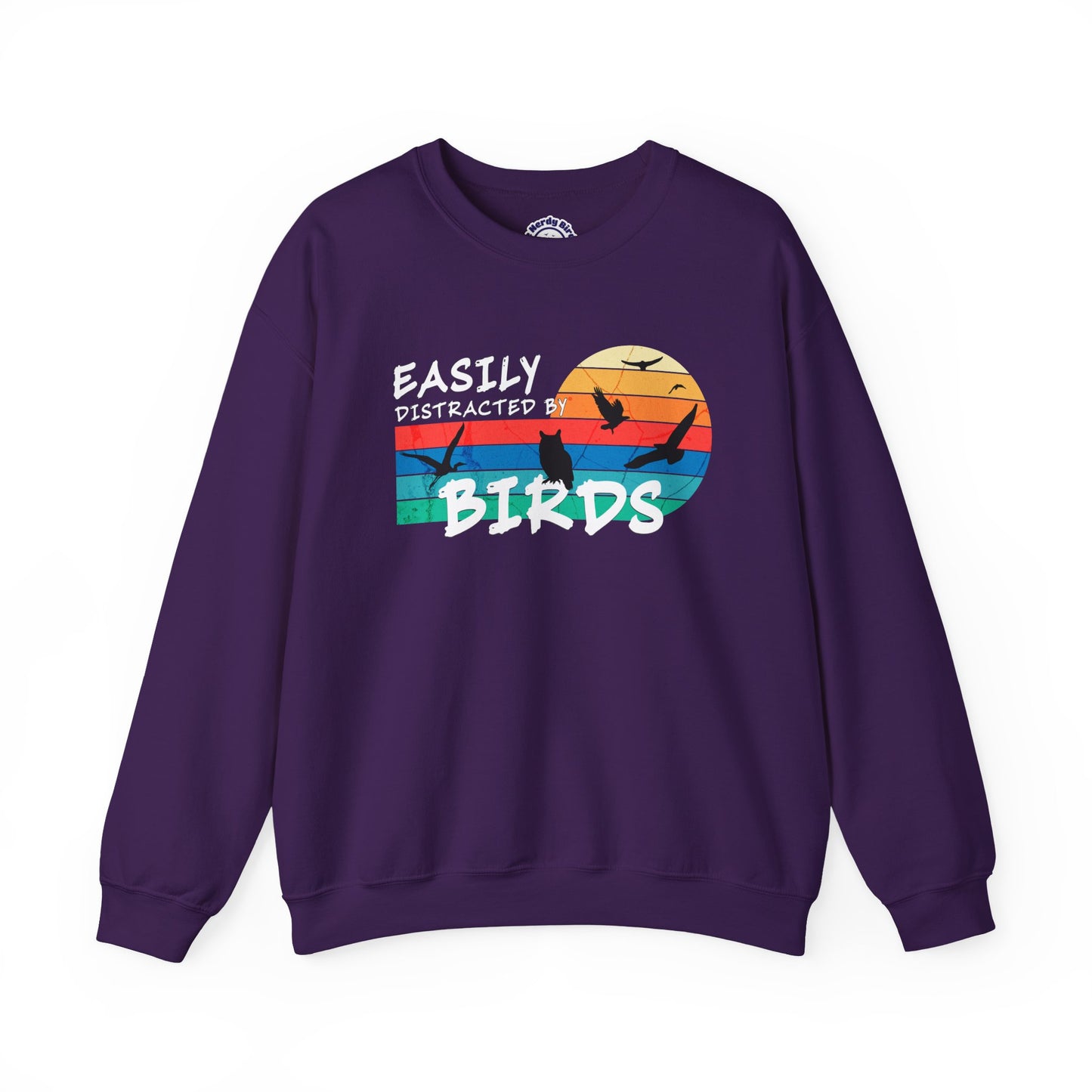 Easily Distracted by Birds Retro Sunset Crewneck Sweatshirt