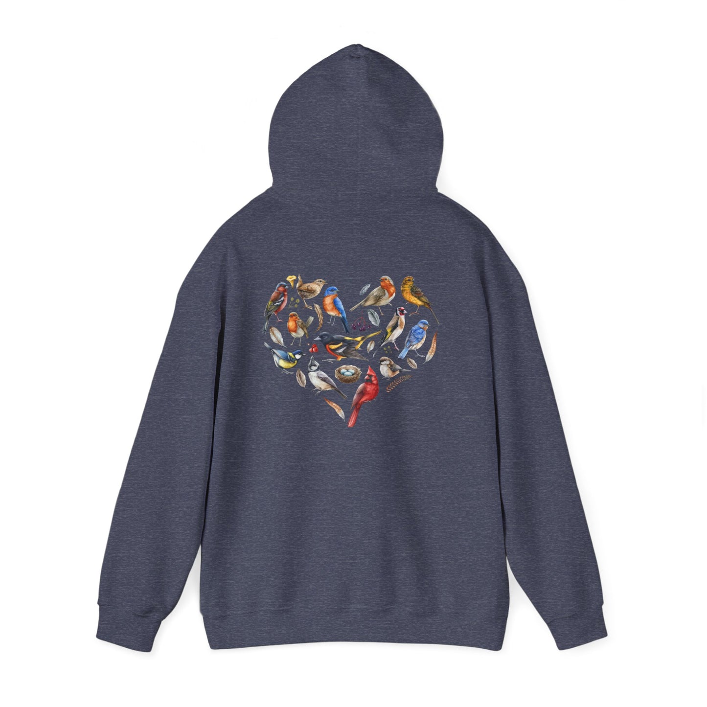 Bird Heart Unisex Hoodie Back Design - Cozy Sweatshirt for Nature Lovers