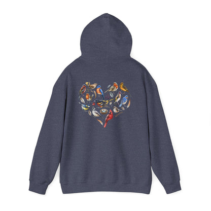 Bird Heart Unisex Hoodie Back Design - Cozy Sweatshirt for Nature Lovers