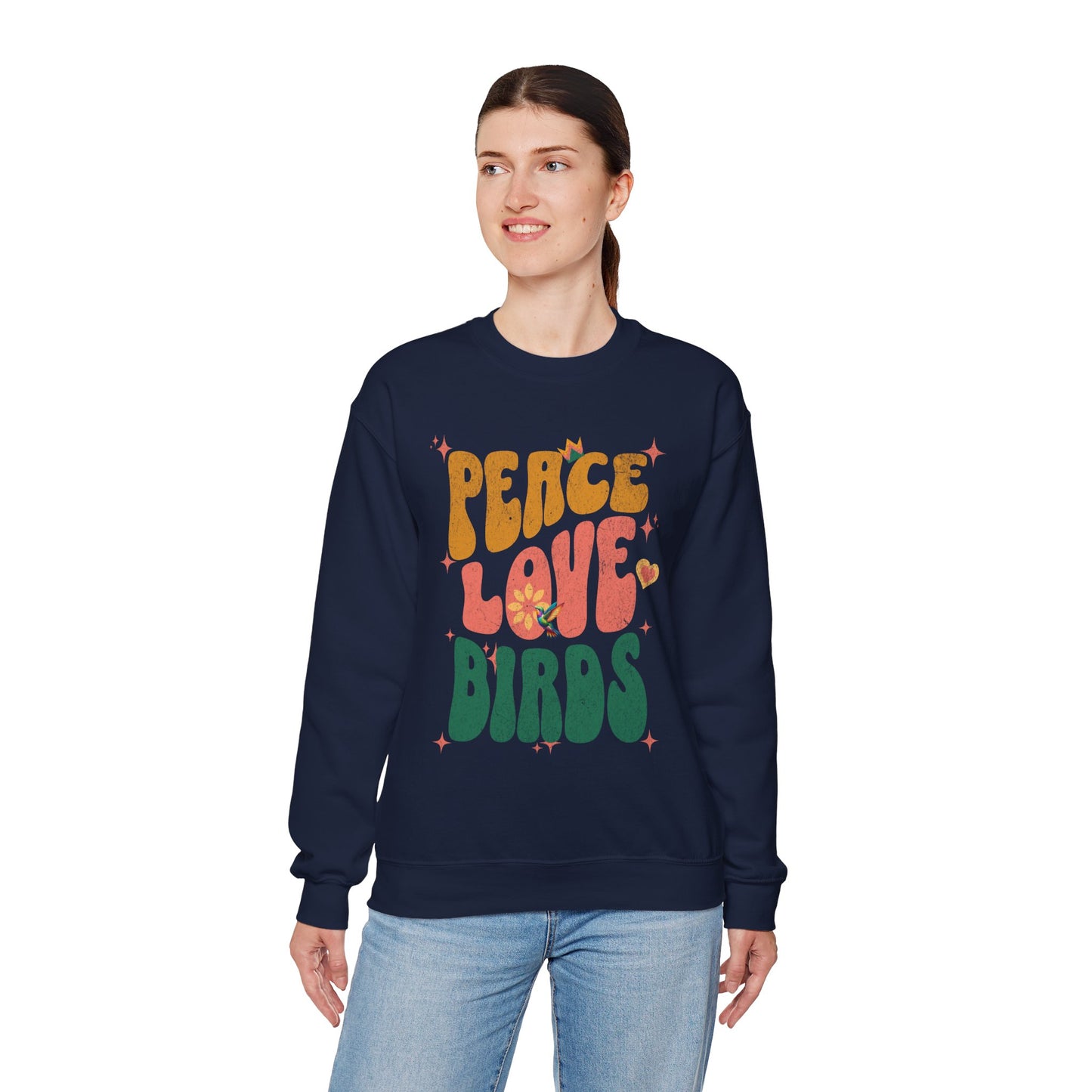 Peace Love Birds Crewneck Sweatshirt - Unisex Cozy Fashion for Nature Lovers