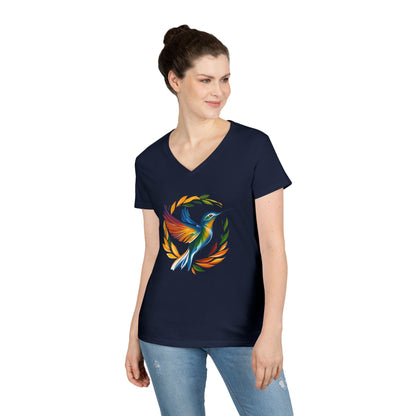 Rainbow Hummingbird Ladies' V-Neck T-Shirt