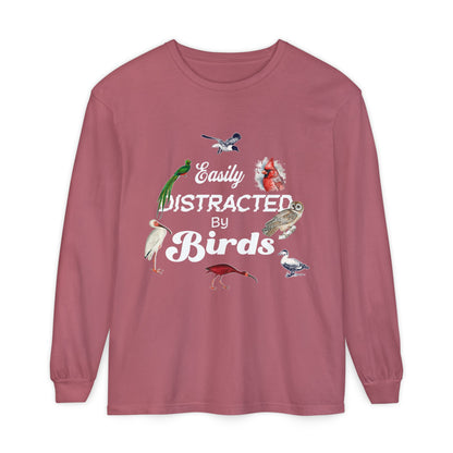 Easily Distracted by Birds Long Sleeve T-Shirt | Unisex Casual Tee for Bird Lovers