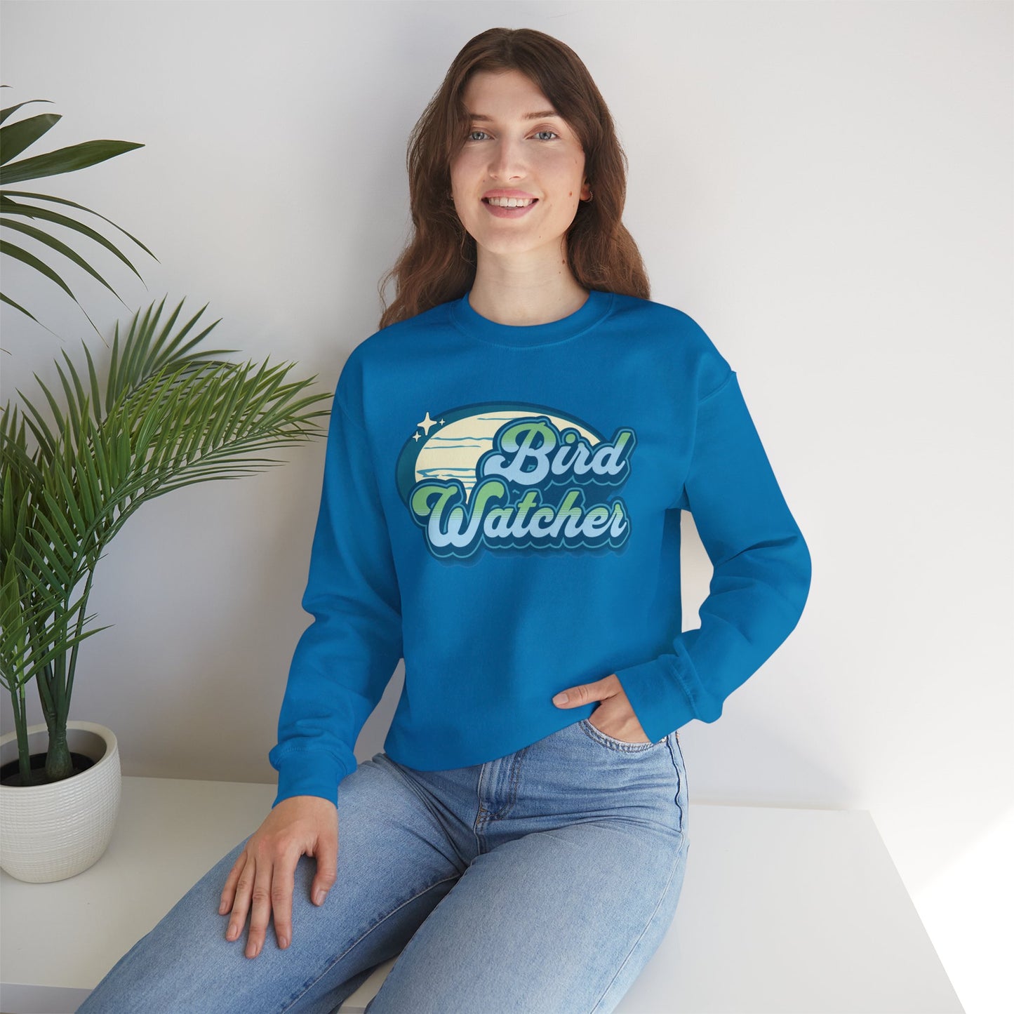 Bird Watcher Teal Graphic Unisex Crewneck Sweatshirt