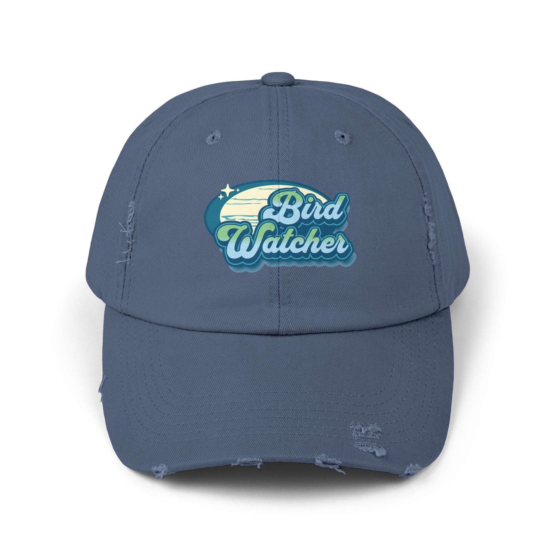 The Nerdy Birder Bird Watcher Teal Vintage Style Hat - Unisex Distressed Cap
