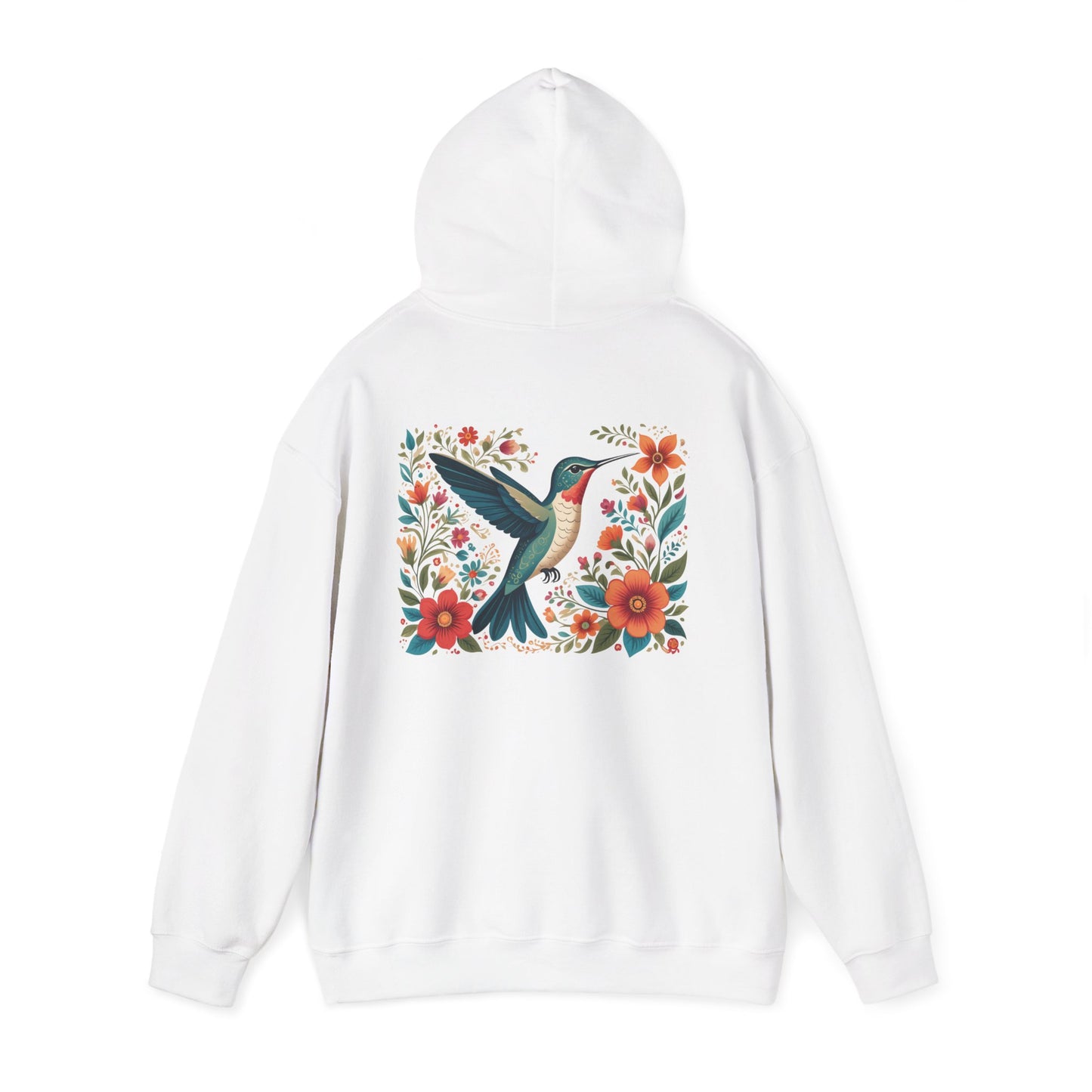 Hummingbird In Bloom Hoodie Back Design - Cozy Sweatshirt for Nature Lovers
