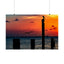 Scenic Matte Horizontal Poster - Serene Sunset with Pelicans and Wind Turbines