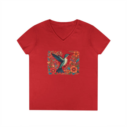 Hummingbird Blooms Ladies' V-Neck T-Shirt