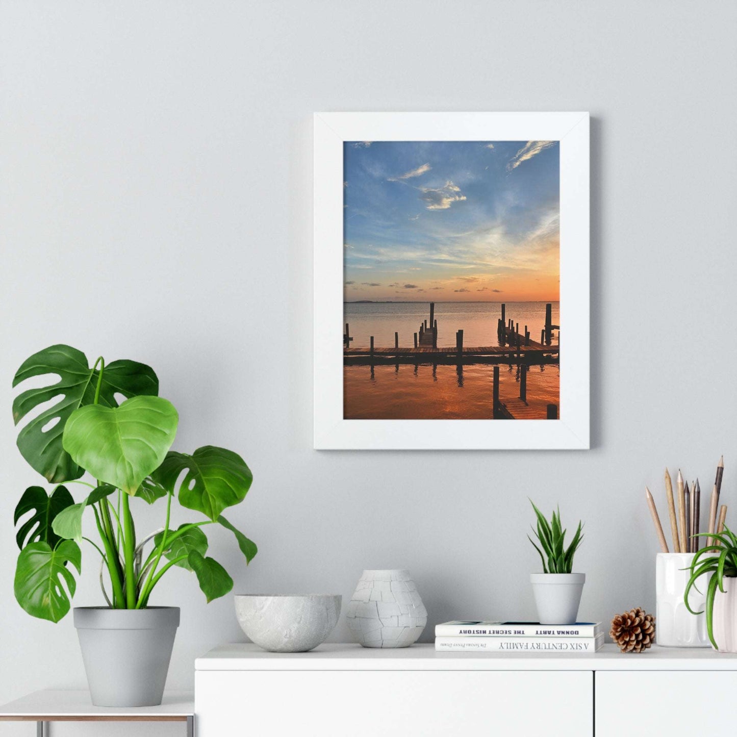 Serene Sunset Framed Vertical Poster - Tranquil Wall Art for Home Decor