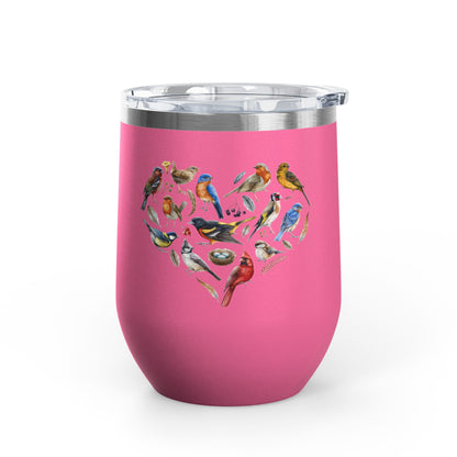 Bird Heart Wine Tumbler- 12oz Insulated Cup for Nature Lovers