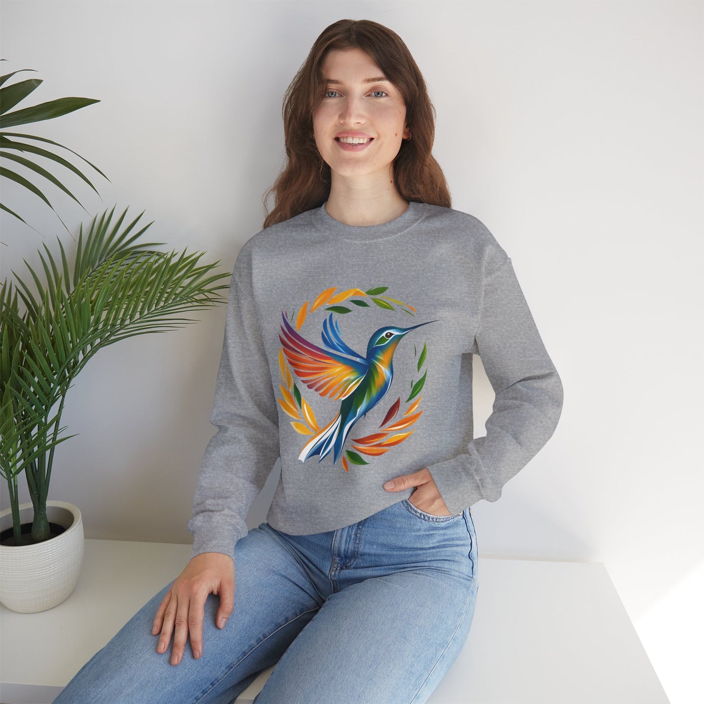 Hummingbird Rainbow Graphic Unisex Crewneck Sweatshirt