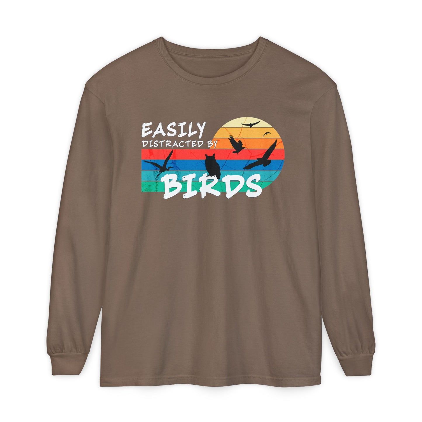 Easily Distracted by Birds Retro Sunset Long Sleeve Tee