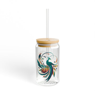 The Nerdy Birder Elegant Peacock 16oz Sipper Glass With Bamboo Lid