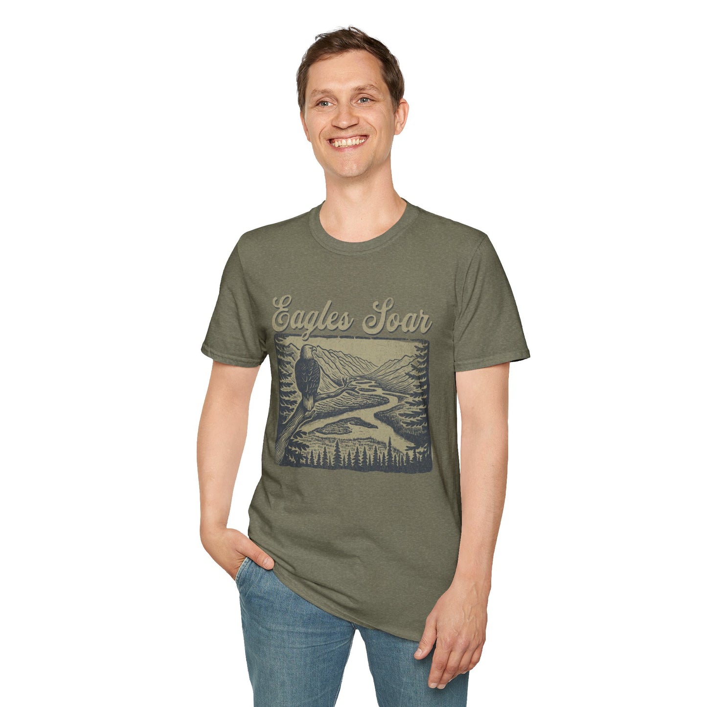 Eagles Soar Unisex Softstyle T-Shirt - Nature Inspired Graphic Tee