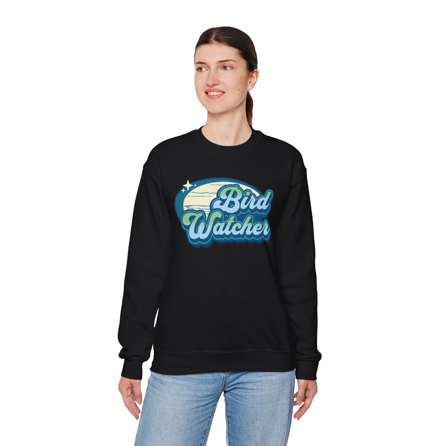 Bird Watcher Teal Graphic Unisex Crewneck Sweatshirt