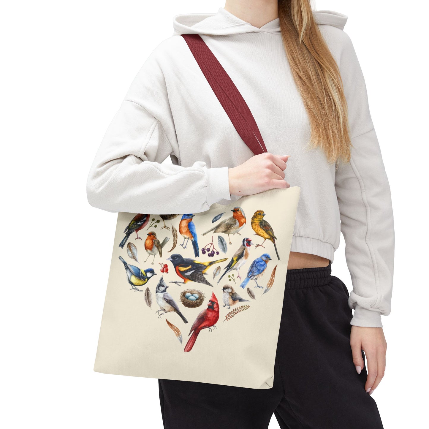 Heart of Birds Tote Bag - Natural color - Heart Design for Nature Enthusiasts